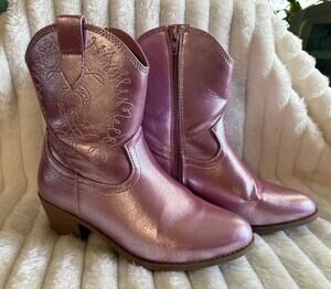 Madden NYC Girls Pink Western Cowgirl Boots Embroidered Metallic Zip SZ3